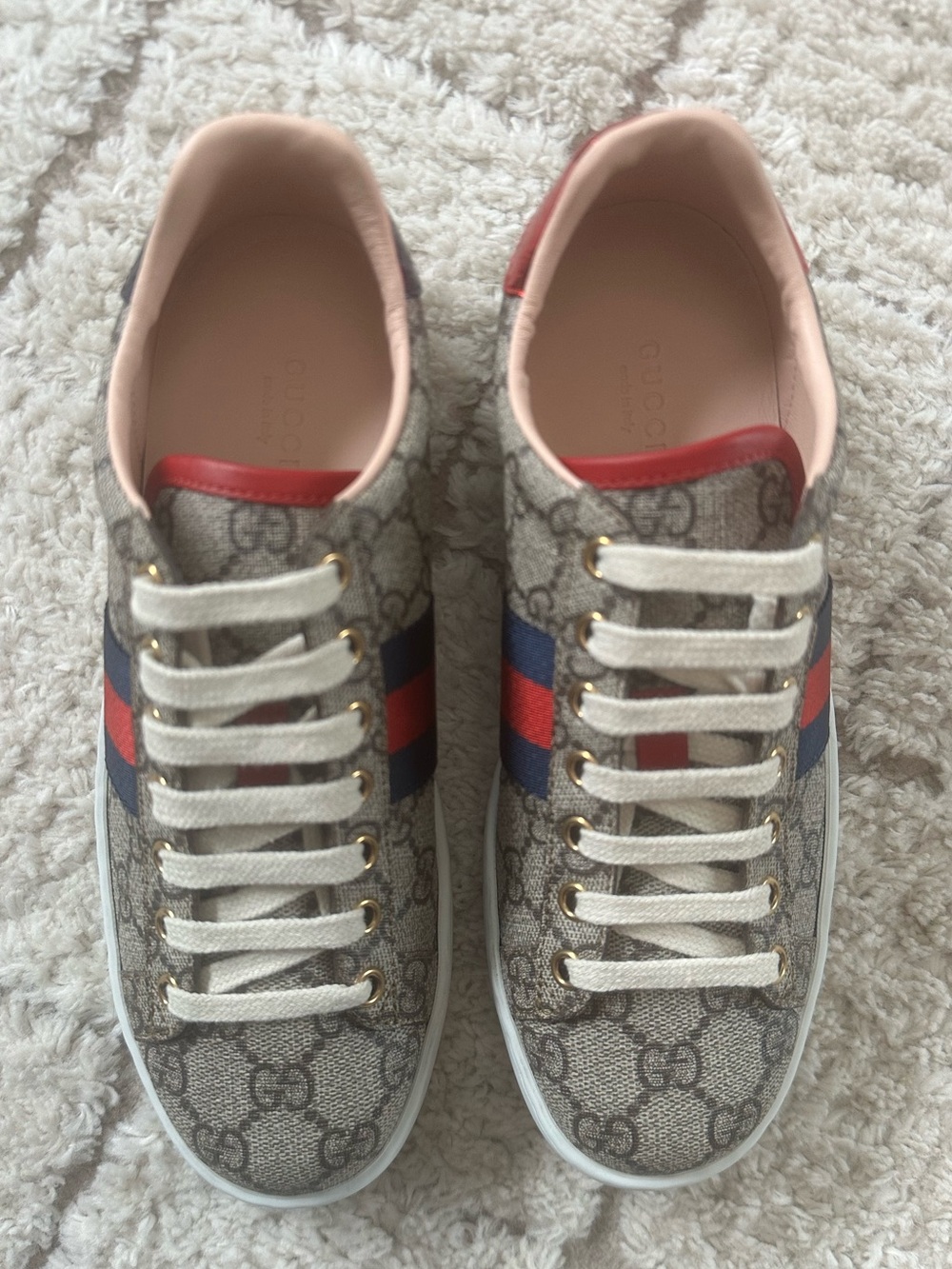 Gucci Beige Monogram Sneakers with Red and Blue Accents - Picture 8 of 10